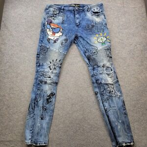 DeKryptic Dexter's‎ Laboratory Jeans Mens 42x34 Blue Slim Skinny Denim Pants